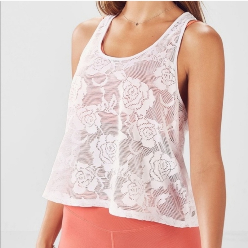 New Fabletics white lace floral elle racerback tank top Small